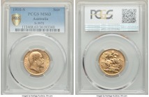 Edward VII gold Sovereign 1910-S MS63 PCGS, Sydney mint, KM15, S-3973. Last year of type. AGW 0.2355 oz.

HID09801242017

© 2020 Heritage Auctions | A...