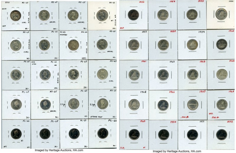 Elizabeth II 63-Piece Date Run of Uncertified 10 Cents 1953-2015, A complete set...