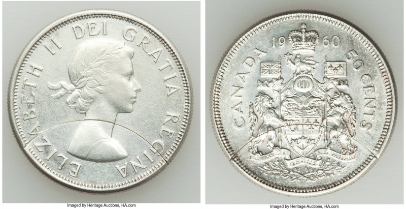 Elizabeth II Mint Error - Planchet Defect 50 Cents 1960 AU, Royal Canadian mint,...