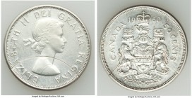 Elizabeth II Mint Error - Planchet Defect 50 Cents 1960 AU, Royal Canadian mint, KM56. 29.7mm. 11.67gm. Appears to be a curved clip, possibly reattach...
