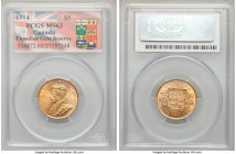 George V gold 5 Dollars 1914 MS63 PCGS, Ottawa mint, KM26. AGW 0.2419 oz.

HID09801242017

© 2020 Heritage Auctions | All Rights Reserved