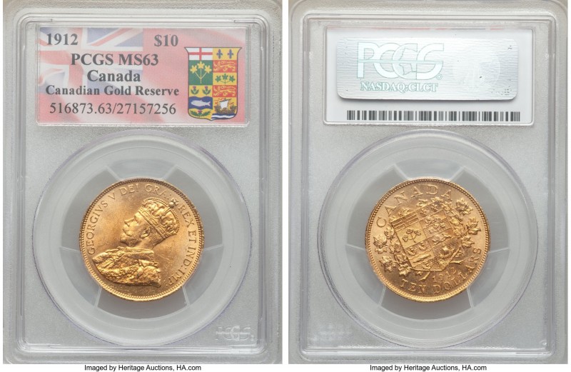 George V gold 10 Dollars 1912 MS63 PCGS, Ottawa mint, KM27. AGW 0.4837 oz.

HID0...