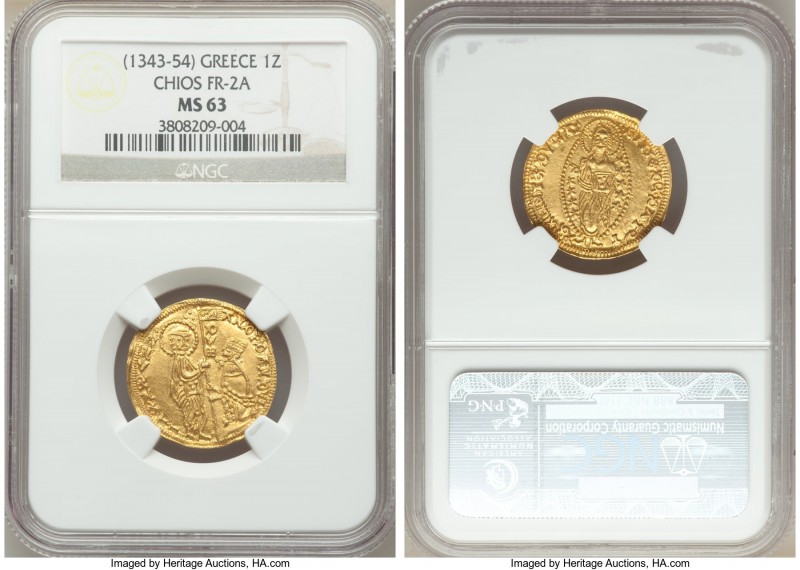 Chios. Anonymous gold Imitative Zecchino ND (1343-1354) MS63 NGC, Fr-2a. Imitati...