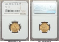 Russian Duchy. Nicholas II gold 10 Markkaa 1882-S MS64 NGC, Helsinki mint, KM8.2. AGW 0.933 oz.

HID09801242017

© 2020 Heritage Auctions | All Rights...