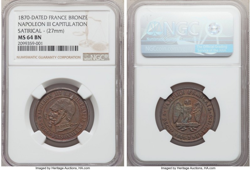 Republic "Napoleon III Satirical Battle of Sedan" Medal (10 Centimes) 1870 MS64 ...