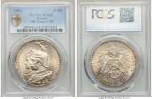 Prussia. Wilhelm II 5 Mark 1901-A MS65 PCGS, Berlin mint, KM526. Issued to commemorate the 200th Anniversary of the Kingdom of Prussia. Peach and hone...