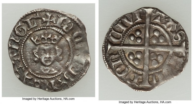 Richard II 1/2 Penny ND (1377-1399) XF, London mint, S-1699. 15.5mm 0.55gm. RICA...