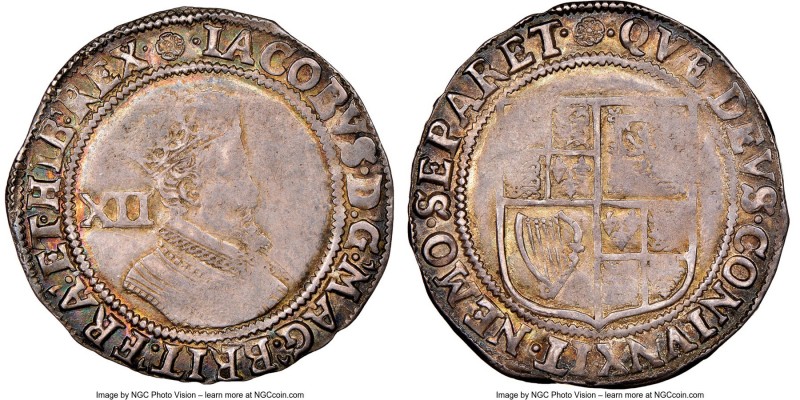 James I Shilling ND (1605-1606) VF Details (Obverse Graffiti) NGC, Tower mint, R...