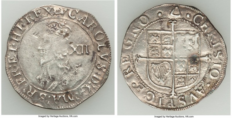 Charles I Shilling ND (1638-1639) About XF, Tower mint, Triangle over Anchor / T...