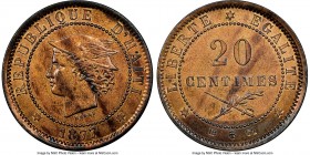 Republic copper Proof Essai 20 Centimes 1877 IB-CT PR63 Red and Brown NGC, KM-Pn75. REPUBLIQUE D' HAITI Head of Mercury left with winged helmet / LIBE...