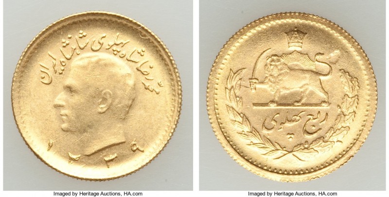 Muhammad Reza Pahlavi gold 1/4 Pahlavi SH 1339 (1960) UNC, KM1160a. 16mm. 2.03gm...