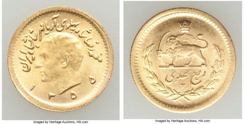 Muhammad Reza Pahlavi gold 1/4 Pahlavi SH 1355 (1976) UNC, KM1198. 16mm. 2.04gm....