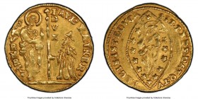 Venice. Paolo Renier gold Zecchino ND (1779-1789) AU58 PCGS, KM714. 3.39gm. S·M·VENET DVX PAVL·RAINER, St. Mark standing right, blessing Doge kneeling...