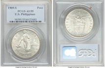 USA Administration Pair of Certified Pesos PCGS, 1) Peso 1909-S - AU55, San Francisco mint, KM172 2) Peso 1910-S - AU58, San Francisco mint, KM172 Sol...