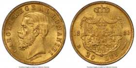 Carol I gold 20 Lei 1883-B MS63 PCGS, Bucharest mint, KM20. Two year type. 

HID09801242017

© 2020 Heritage Auctions | All Rights Reserved