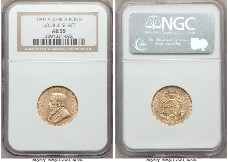 Republic gold "Double Shaft" Pond 1892 AU55 NGC, KM10.1. Lustrous with only the ...