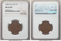 6-Piece Lot of Certified Assorted Issues, 1) Finland: Russian Duchy. Alexander III 1888 - MS62 Brown NGC, KM11 2) German East Africa: German Colony. W...