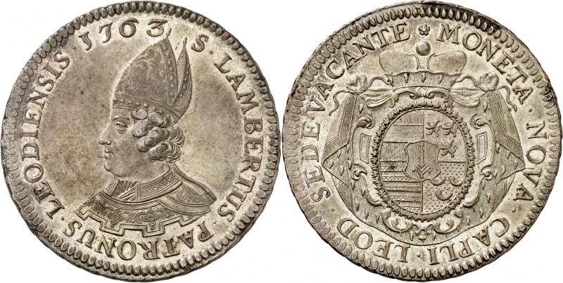 BELGIEN LÜTTICH Sedisvakanz 1763.
Ecu au St. Lambert 1763. Dav. 1588, Delm. 487 ...