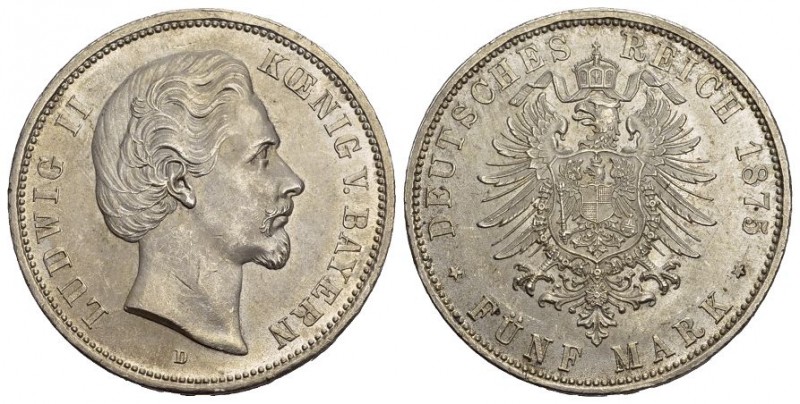 Bayern, AR 5 Mark 1875 D Ludwig II. (1864-1886). AR 5 Mark 1875 D (48 mm, 27.51 ...