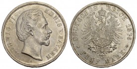 Bayern, AR 5 Mark 1875 D Ludwig II. (1864-1886). AR 5 Mark 1875 D (48 mm, 27.51 g).
AKS 194. fast FDC