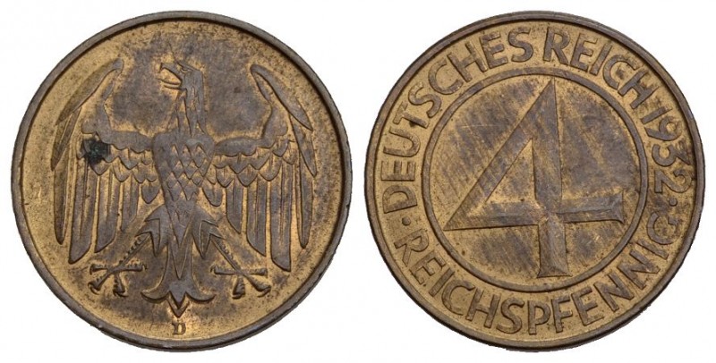 Deutschland Weimar Republic, 1919-1933 4 Reichspfennig 1932 D. J. 315. CU 5.08 g...