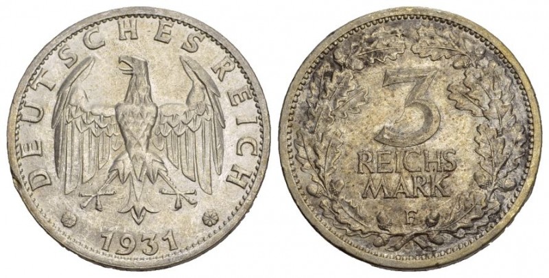 Deutschland Weimarer Republik 1918 - 1933 3 Mark 1931 F Kursmünze, selten in die...