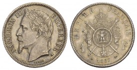 FRANKREICH NAPOLEON III. 1852-1871 1 Francs 1867 A-Paris Dav. 96 Gadoury 739 
vorzüglich bis unzirkuliert