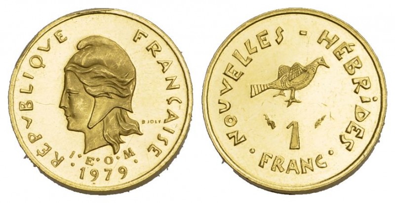 Frankreich 1979 Dickabschlag in Gold 1 Centime 8.7g selten 
unzirkuliert ab Proo...
