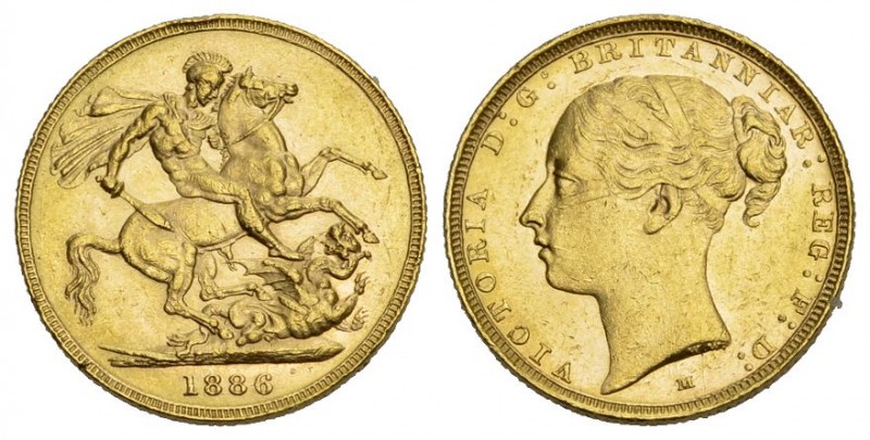 Großbritannien George IV. Sovereign 1886 AU. Soberano 1886 M. Ligeiras mossas no...