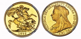 Großbritannien Victoria 1837 - 1901 2 Pfund 1893, Friedberg 395, 15,99g von aller grösster Seltenheit in dieser Qualität, PR 64 Deep Cameo Proof
