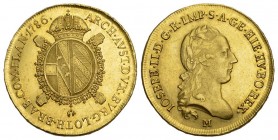 MAILAND Josef II. von Habsburg, 1780-1790.
Sovrano 1786 M, Mailand. 11,09 g. Crippa 13/A, Fb. 739 a. GOLD. bis unzirkuliert