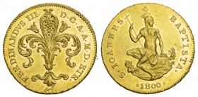 TOSCANA
Ferdinando III. di Lorena, 1. Regierungszeit, 1790-1801. Ruspone (3 Zecchini) 1800, Florenz 10,45 g Feingold. Fb. 336, Galeotti I, 9, Schl. 31...