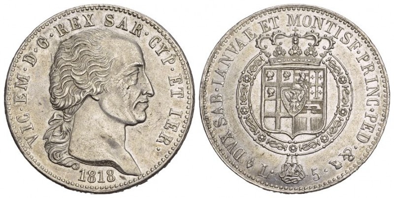 ITALIEN König von Sardinien
(D) Vittorio Emanuele I. 1802/1818-1821 5 Lire 1818 ...