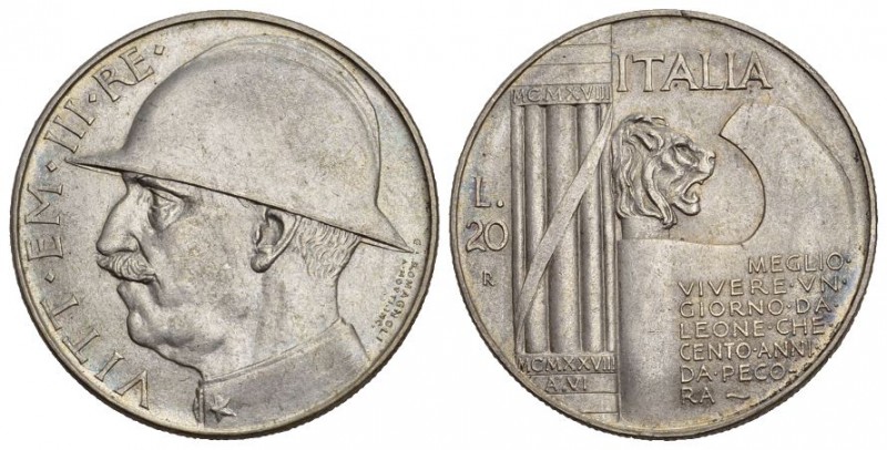 ITALIEN. Königreich. Vittorio Emanuele III. 1900-1946. 20 Lire 1928 / Anno VI R,...