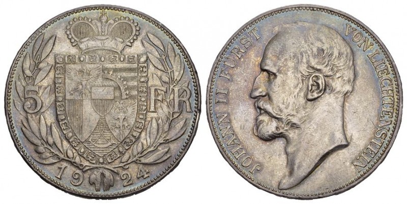 LIECHTENSTEIN. Johann II. 1858-1929. 5 Franken 1924. 24.98 g. Divo 104. HMZ 2-13...