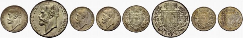 LIECHTENSTEIN Prince John II, 1858-1929. Set of 4 coins: 1/2, 1, 2 & 5 Franken 1...