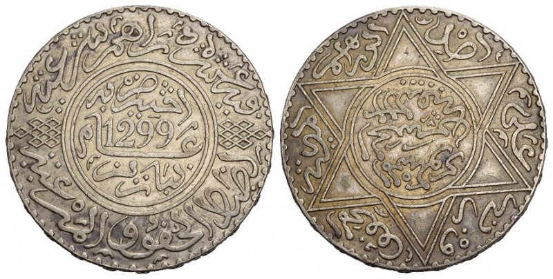 MAROKKO Königreich
Moulay al-Hasan I. 1873-1894. 5 Dirhams AH 1299 (1881-82), Pa...