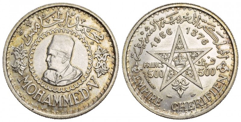 Marokko 500 Francs 1956 Mohammed V AH 1346-81/1927-62 AD, Paris, win. Kr. 
KM 54...