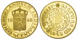 Niderlanden East India 1945 2 1/2 Cent Gold Probe 13.3g selten Proof