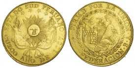 PERU. Süd-Peru. 8 Escudos 1837 BA, Cuzco. 26.98 g. KM 171. Fr. 91. Selten / Rare. gutes vorzüglich