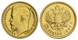 ZARENREICH, BIS 1917 15 Rubel 1897, St. Petersburg. Bitkin 2, Schl. 195, Fr. 177. 12.94 g. selten vorzüglich 
Gold. Sehr