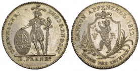 Schweiz / Switzerland / Suisse Appenzell Ausserrhoden, Kanton. AR 2 Franken (Halbtaler) 1812 (34 mm, 14.96 g). Laubrand.
Av. CANTON APPENZELL 1812 IED...