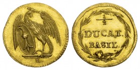 Schweiz / Switzerland / Suisse BASEL, STADT. 1/2 Dukat o.J. (um 1780). Stempel von Handmann. Basilisk mit dem ovalen Wappen auf einer Leiste stehend, ...
