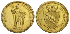 Schweiz / Switzerland / Suisse BERN, STADT & KANTON. Duplone 1793. Bekrönter, spatenförmiger Berner Wappenschild, zwischen zwei gekreuzten Lorbeerzwei...