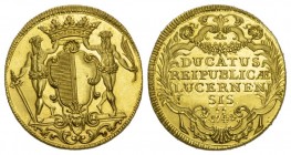 Schweiz / Switzerland / Suisse Luzern Stadt. 2 Dukaten 1741. 6,86 g. DUCATUS / REIPUBLICÆ / LUCERNEN / SIS ? / I ? T (Stempelschneider Jonas Thiébaud)...