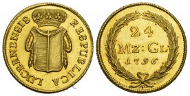 Schweiz / Switzerland / Suisse Luzern 24 Münzgulden (Doppelduplone) 1796. Münzmeister Franz Karl Bucheli, 1793-1798. Stempelschneider Severin Meyer, S...