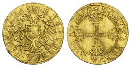 Schweiz / Switzerland / Suisse Zürich 1/2 Goldkrone o.J. (um 1560). RESPVPLICA. TIGVRINA. (Rosette). Bekrönter und nimbierter Doppeladler mit Zürcher ...