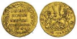 Schweiz / Switzerland / Suisse Zürich Dukat 1646. Zwei Löwen mit Lorbeerkranz. 3.41 g. Hürlimann 171. D.T. 1054a. HMZ 2-1138j. Gewellt vorzüglich +...