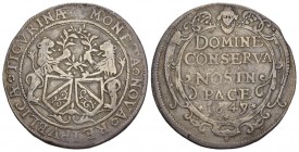 Schweiz / Switzerland / Suisse Zürich Taler 1649 (aus 1647). Zwei gegenüberstehende Löwen mit einem gemeinsamen Lorbeerkranz in der Pranke, und unten ...