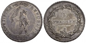 Schweiz / Switzerland / Suisse Helvetische Republik. 4 Franken 1799, Bern. Laubrand. 29.22 g. D.T. 5a. HMZ 2-1185g. Sehr selten / Very rare. Gutes vor...